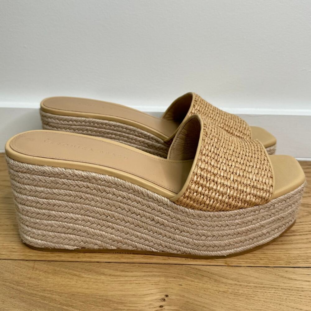 NEW Veronica Beard Gable Slip On Beige Espadrille Platform Raffia Wedge Sandals
